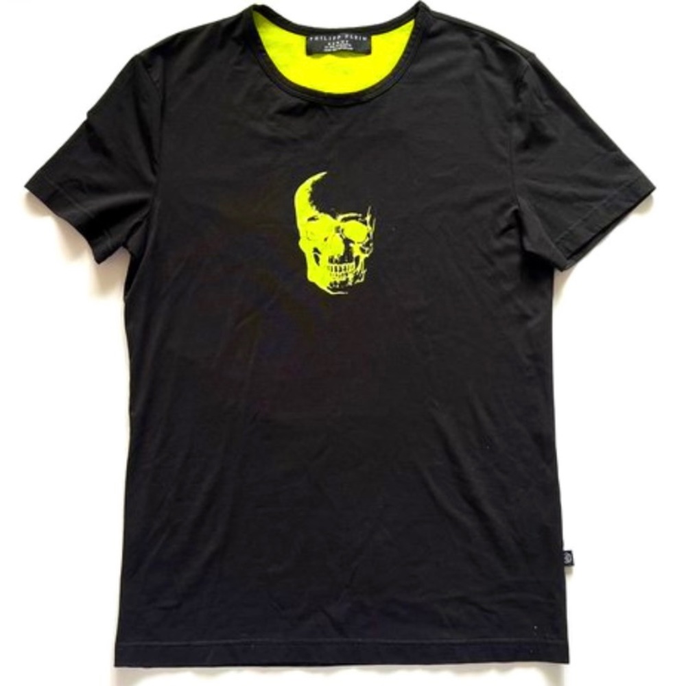Philipp Plein Homme Limited Edition Black/Lime Green Skull Tee Sz M